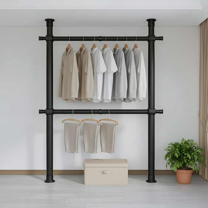 38파이 와이드 2단 행거 고정식 튼튼한 설치형 시스템 행거