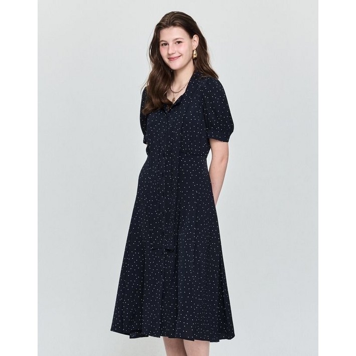 국내백화점 헤지스 레이디스 네이비 도트 반소매 원피스 셔츠원피스 랩원피스 봄원피스