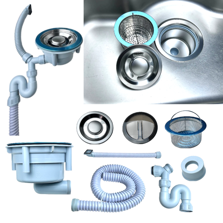 싱크나라 엔지클린 스텐 싱크대 대형 배수구 세트 교체 악취차단 배수통 교체, 1개