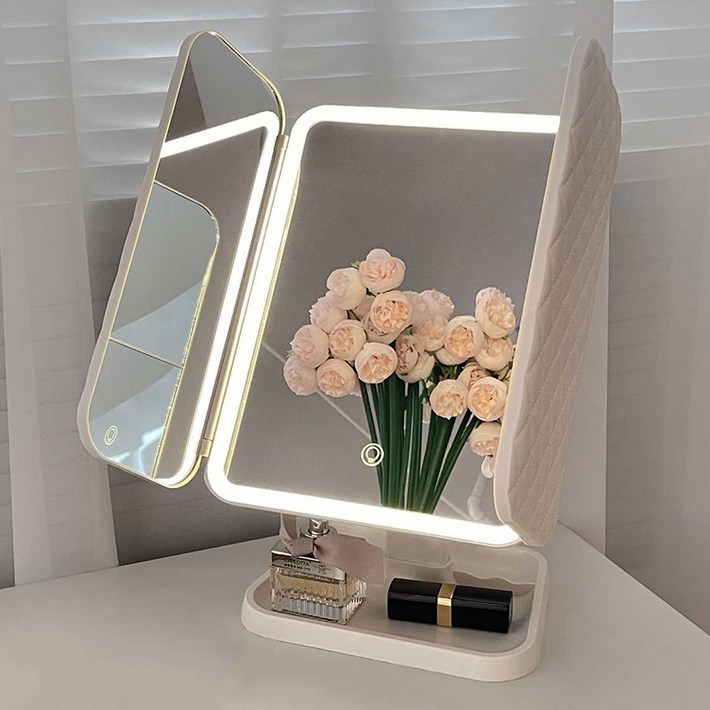 집드리 LED 탁상 거울 접이식 화장 접이식 거울 메이크업 C type 무선 조명 거울