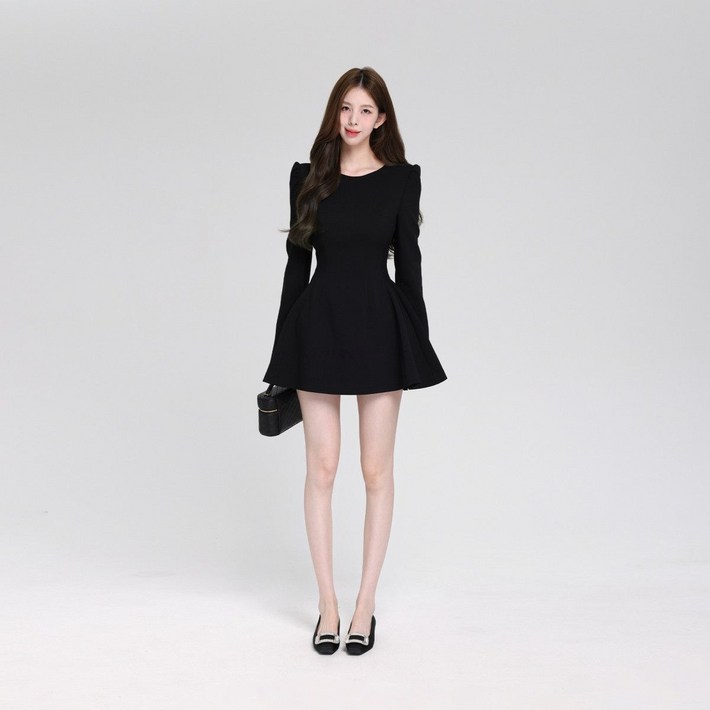 COSYEVNO  여성 춘하 오피스 라운드넥 퍼프 숄더 A라인 미니 원피스 TZKlyq8