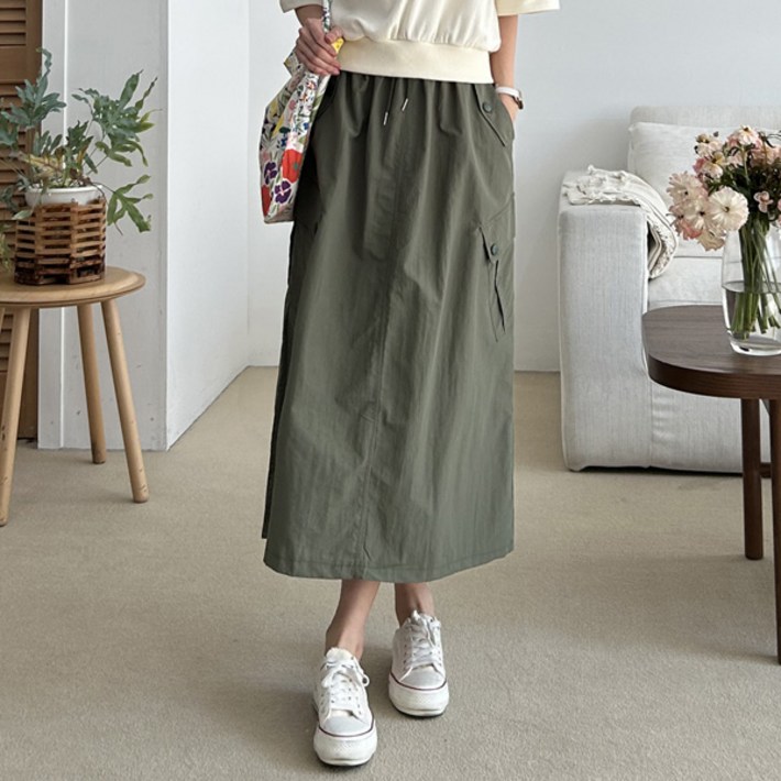 마이쏭 여성 빅사이즈 루즈핏 여름 롱치마 콜드바스락카고롱스커트