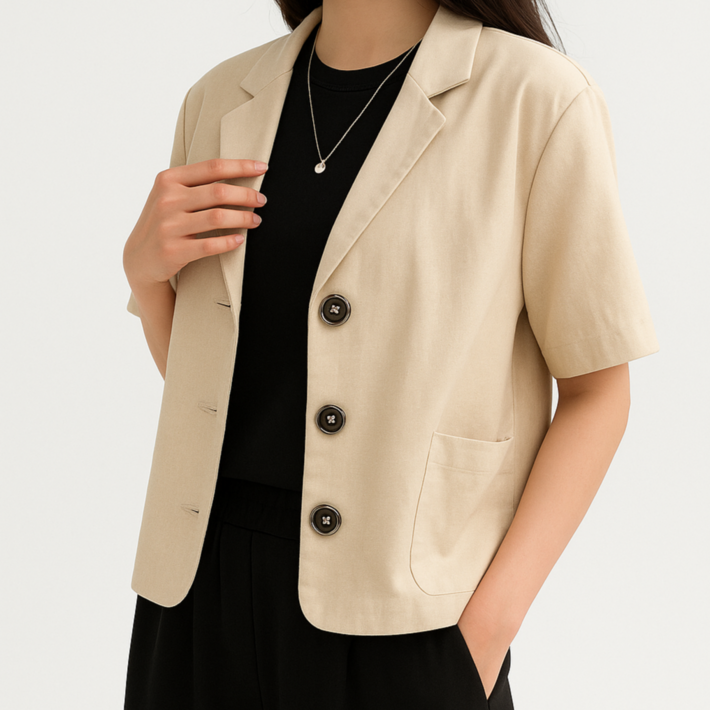 키토브 빅사이즈 반팔자켓 여성 캐주얼재킷 여름 린넨 오버핏 아우터