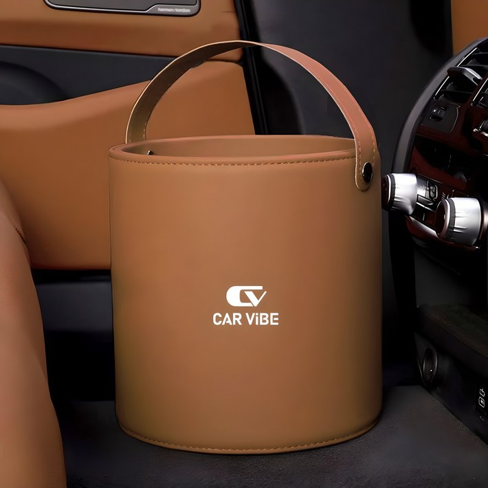 카바이브 자동차 가죽 수납함 휴지통, 1개, 통카브라운