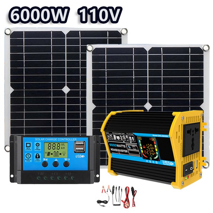 호환 캠핑용 태양광 키트 패널 태양열 6000W 220V 플레이트 완전한 집 플러그 400W 배터리 및 인버터 포함