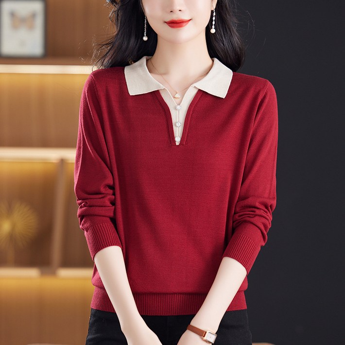 요모조모 4475 여성 봄가을 카라 니트 스웨터 티셔츠