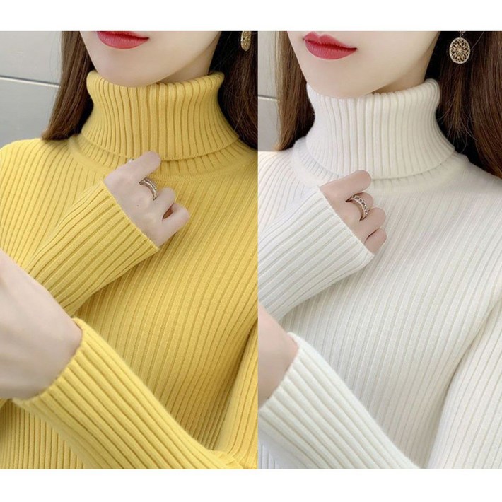 11 여성 목폴라 니트 스웨터 캐주얼 가을 겨울 도톰 터틀넥 상의 루즈핏 이너 니트티 기질 하이넥 니트 스웨터 2P CY