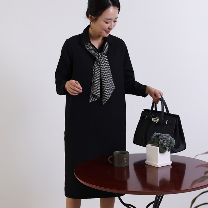 엄마옷 마담센스 MB9926.모던타이 칼라 원피스 미시옷,하객룩,모임룩