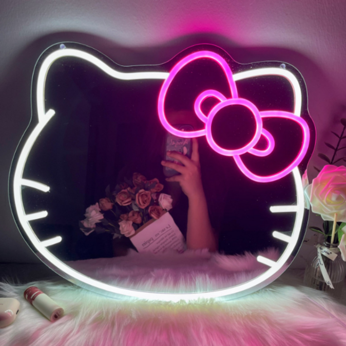 헬로키티 LED 무드거울 5단계 밝기조절 USB전원 벽걸이 메달기 겸용 포토존 방꾸미기 조명거울