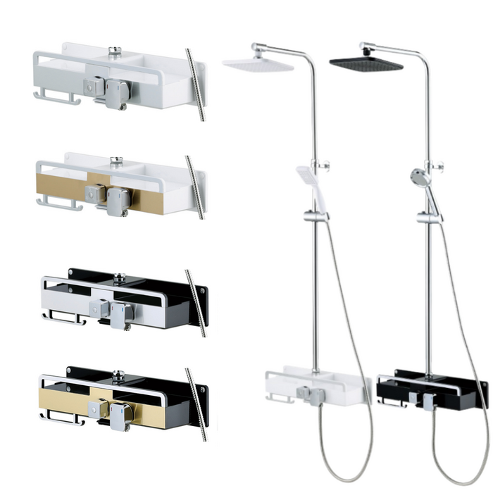 바스럽 국산 심플 무타공 선반형 해바라기 샤워기 기존 타공 사용 가능, 화이트, 1개