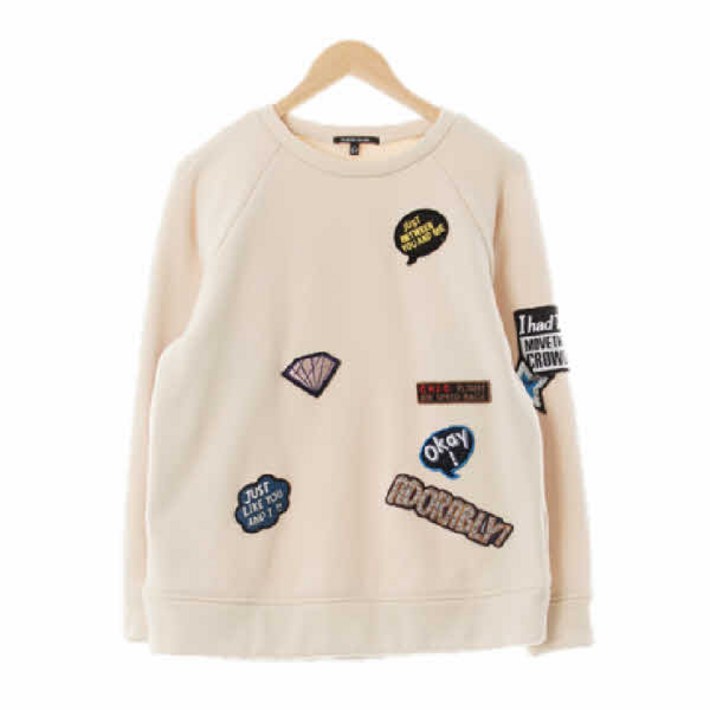 플라스틱아일랜드 9016 라이트베이지 면혼방 와펜라운드맨투맨 S 수지네 구제