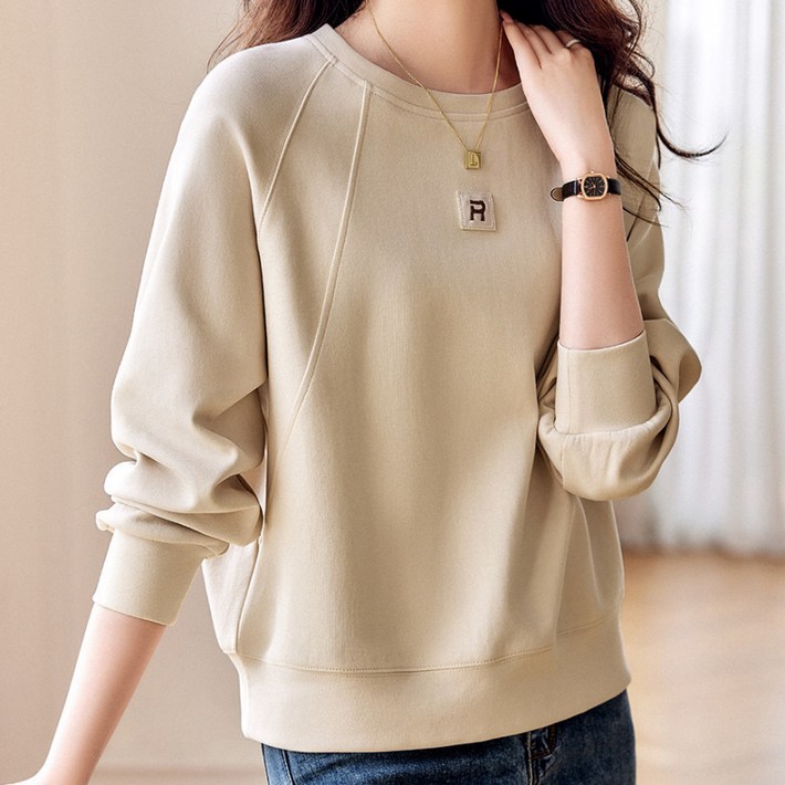 SAHINER 봄가을 여성 캐주얼 라운드넥 맨투맨 LWAWY56