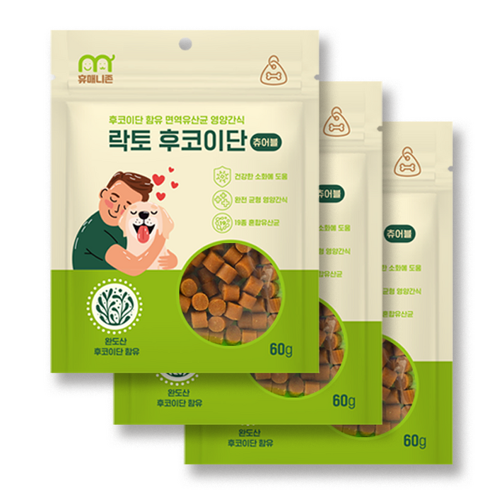단호박 야채 강아지 단백질 고구마 면역력 건강간식 휴매니존 락토 후코이단 츄어블 3개, 60g, 3개, 후코이단