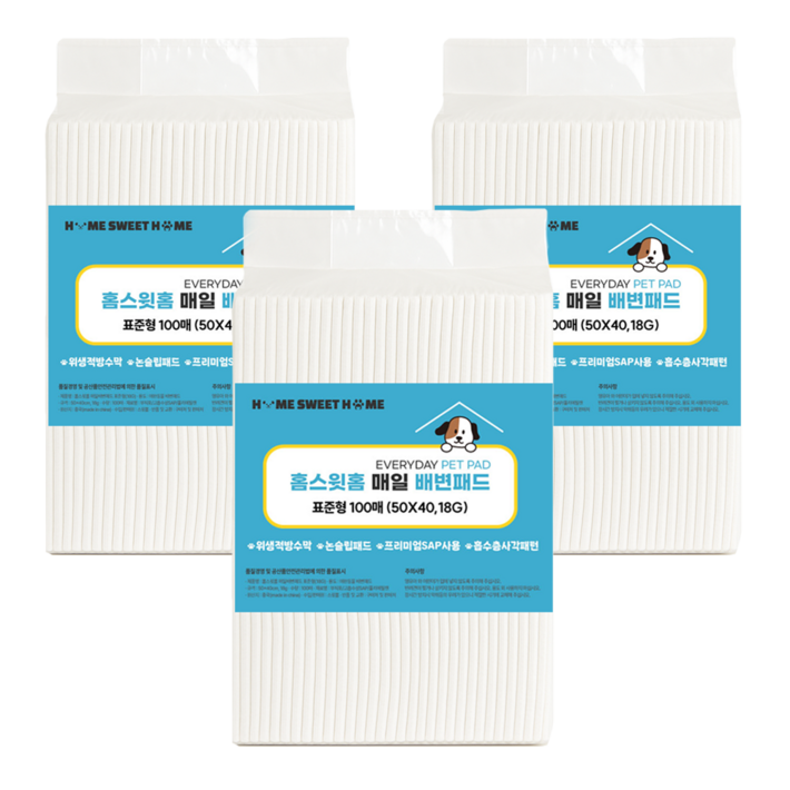 홈스윗홈 매일 강아지 배변패드 표준형 18g, 3개, 100개입
