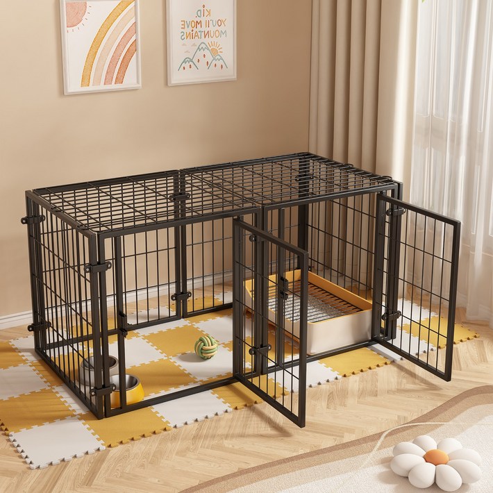 강아지 우리 견용 펜스 반려동물 사각케이지, 1개, 검정색