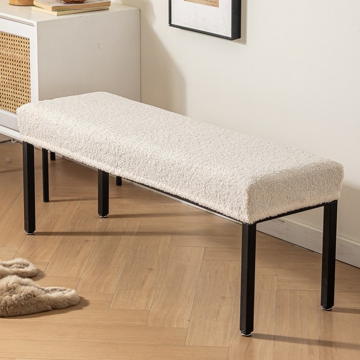 쭉 늘어나는 커버무드 플러피 벤치형 식탁의자 커버, 아이보리, 1개