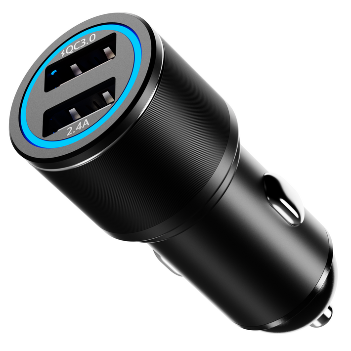 오어스 USB to USB 38W 2포트 차량용 시거잭 고속 충전기
