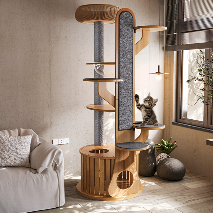 캣벨로 럭셔리 캣타워 고양이 스크래쳐 숨숨집 캣폴 호텔 원목 우드 선인장 놀이터