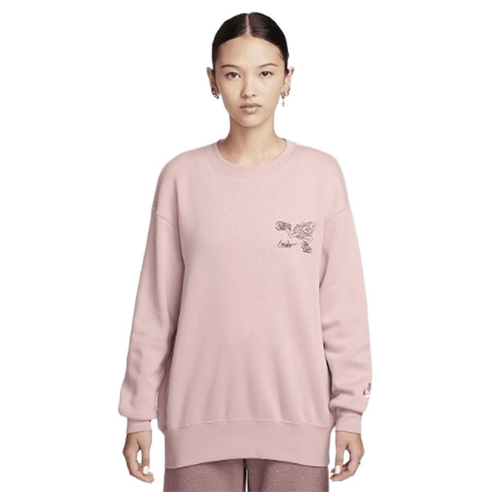 나이키 여성 플리스 오버사이즈 크루 T100 롱슬리브 핑크