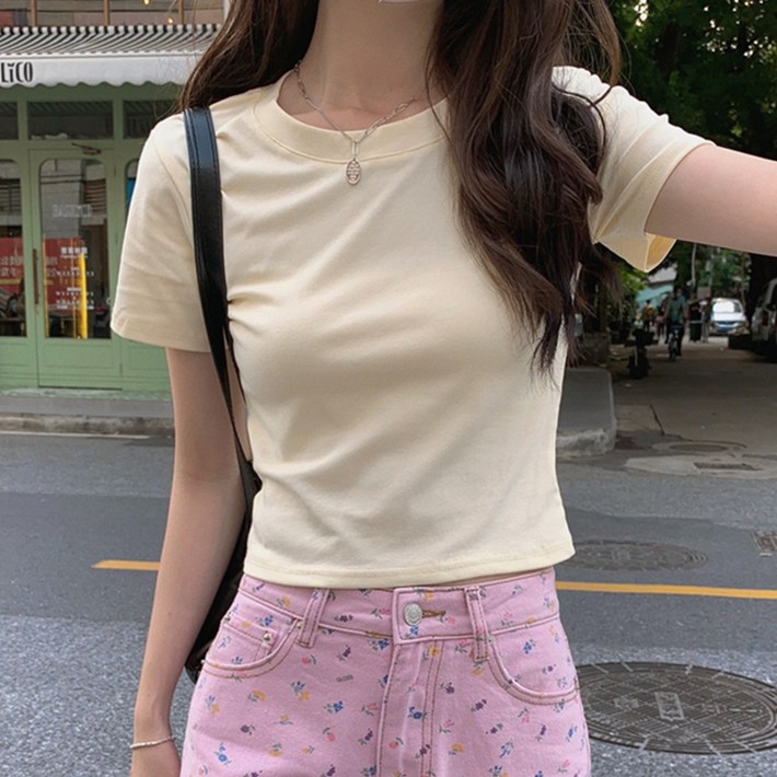 타니즈 여성용 아들리 데일리 무지 크롭 쫀쫀 반팔 티셔츠