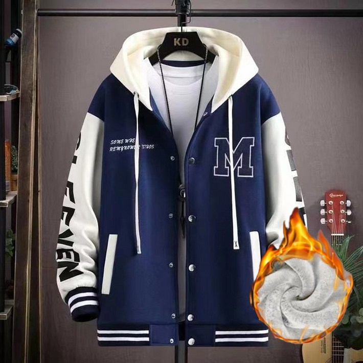 남성 봄 가을 후드 점퍼 루즈핏 빅사이즈 야구복 상의 기모추가