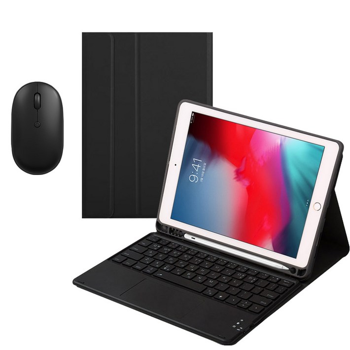 아이패드 펜슬수납 블루투스키보드케이스블루투스마우스 세트상품, LED터치패드키보드블루투스마우스검정