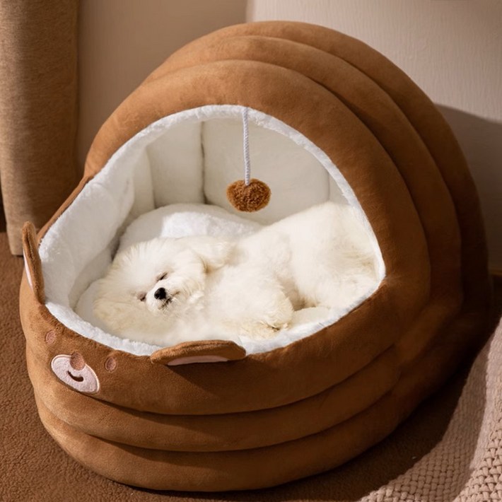 토트 탈부착 고양이 둥지 잠자는 따뜻한 강아지 둥지 사계절 공용, 1개, 브라운 토트 탈부착 고양이 둥지 잠자는 따뜻한 강아지 둥지 사계절 공용, 1개, 브라운