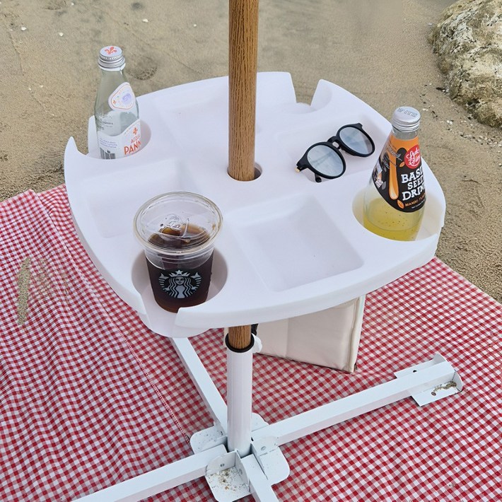 파라솔 트레이 컵홀더 무타공 해변에서 커피 마시기