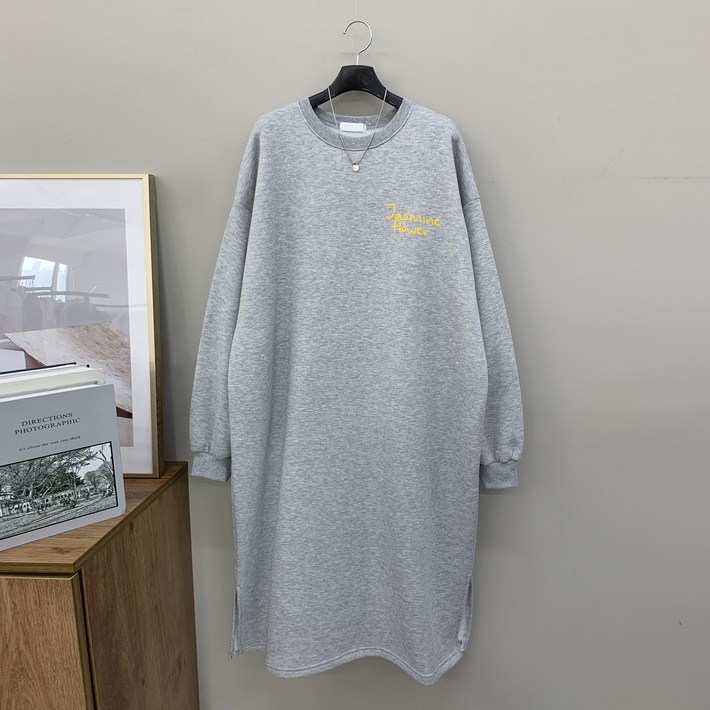 행복여 플라워 백프린팅 루즈핏 캐쥬얼 기모 원피스