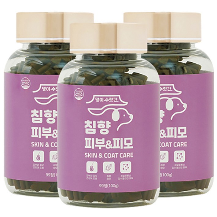 강아지 피부병 곰팡이성 피부염 피부영양제 발습진 아토피 모낭충 댕이수랏간 침향 피부피모 100g, 99정, 피부피모, 3개