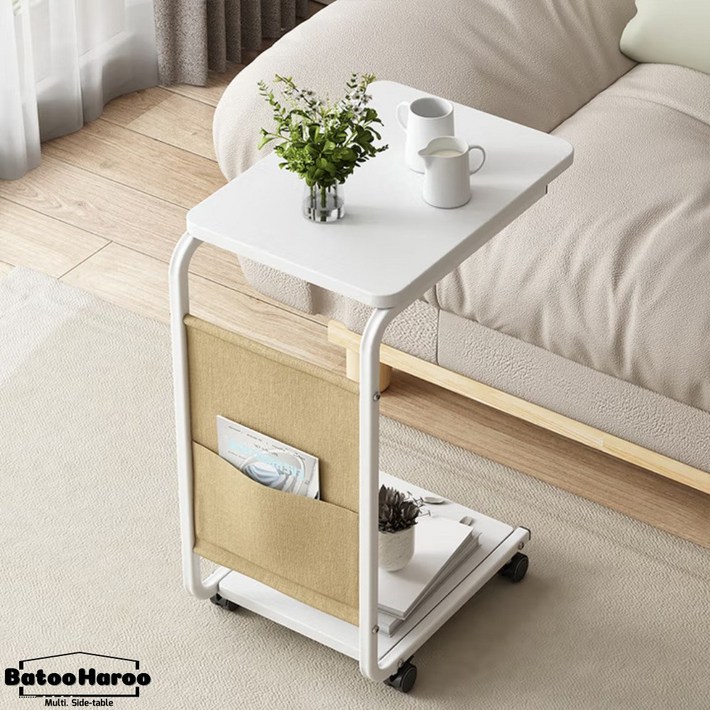 하루 침대 소파 협탁 이동식 사이드테이블 티테이블, 화이트
