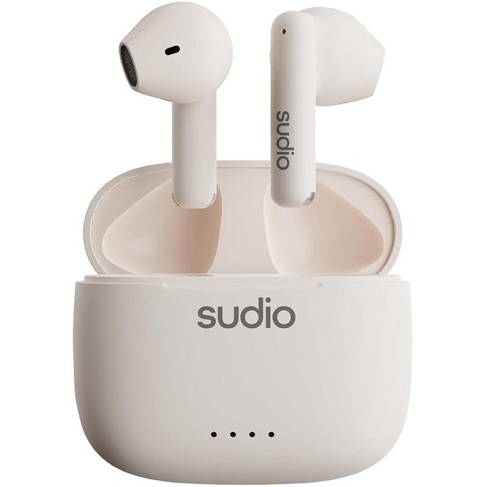 Sudio A1 트루 와이어리스 이어버드, 블루투스 5.3 연결, 노이즈 캔슬링, 방수, 터치 컨트롤, 충전 케이스, 프리미엄 사운드 품질, 편안한 핏  화이트