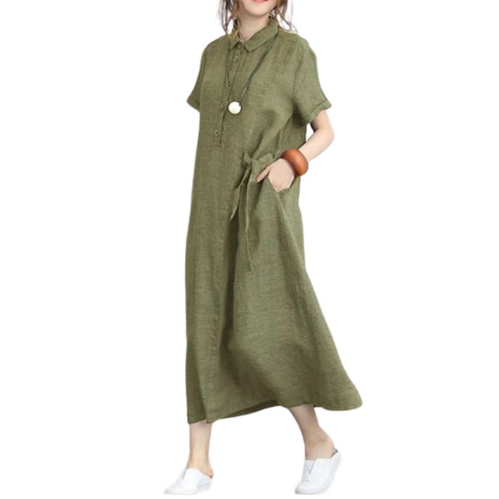 모던허니 리넨 시원한 반팔 롱 원피스 4477사이즈