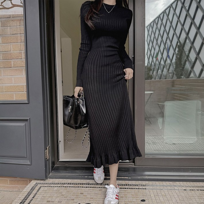 떳다그녀 코리드 골지 니트 롱 원피스