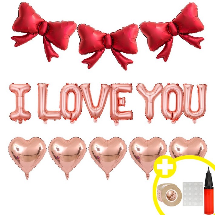 리본아이러브유 발레코어 리본풍선 공주파티 러블리 인생샷 포토존 연출템 4옵션 에브리띵스마일  1234, 1세트, 로즈골드