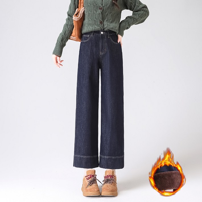 토보샵 키작녀 9부 기모 청바지 일자 세미 와이드 스판