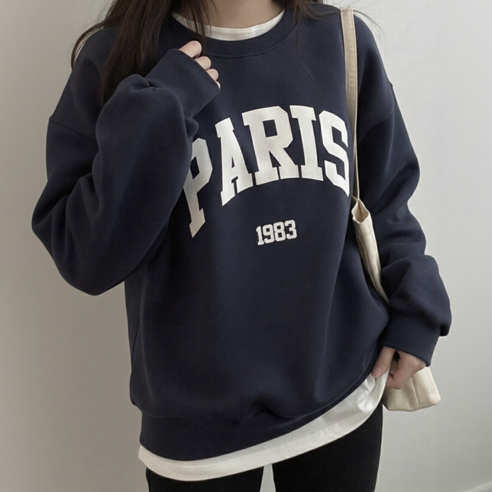 기모 맨투맨루즈핏 하르린 여성용 겨울 프리사이즈 데일리 레터링 맨투맨 4477