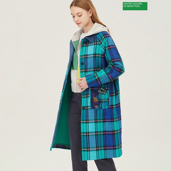 백화점 베네통 아울렛 나나 체크 데님 롱코트 BACTA1511 222457