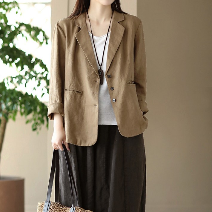 봄 여름 여성 린넨 데일리룩 긴팔  정장  캐주얼 자켓 통기성  아우터 다양한 색상 다양한 체형 룩편 안한 착용감