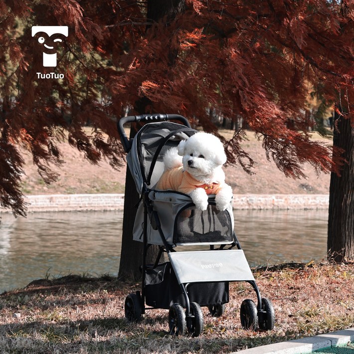 TuoTuo 초경량 일체형 강아지 유모차 접이식 원터치 퀵폴딩 개모차 고양이 유모차, 그레GREY, 1개