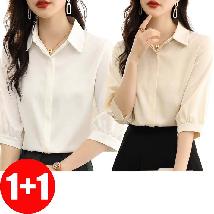 지고다그 11 여성용  7부소매 셔츠 블라우스 베이직 카라 오피스룩 단정한 스타일 DLJ0118