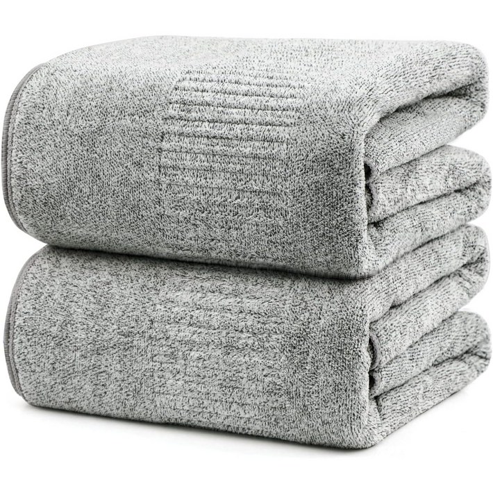 대형 목욕타월 2개 88.9x160cm 부드러운 대나무 섬유 샤워타올 흡수력 좋고 빠른 건조 수영 비치 목욕용 겨울용, 회색, 1세트