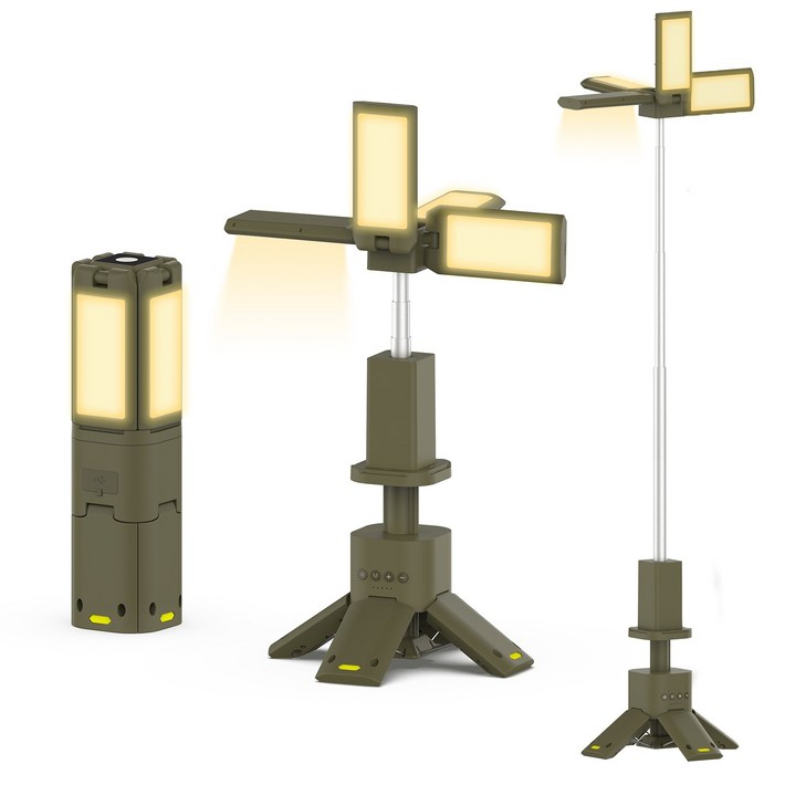 충전식 엘라스틱 캠핑 램프 14,000mAh LED 다기능 자등 작업장 조명 무선 조광 캠핑 텐트 등 휴대용 전원 6,000L MIPX5 방수, 1개, 군그린