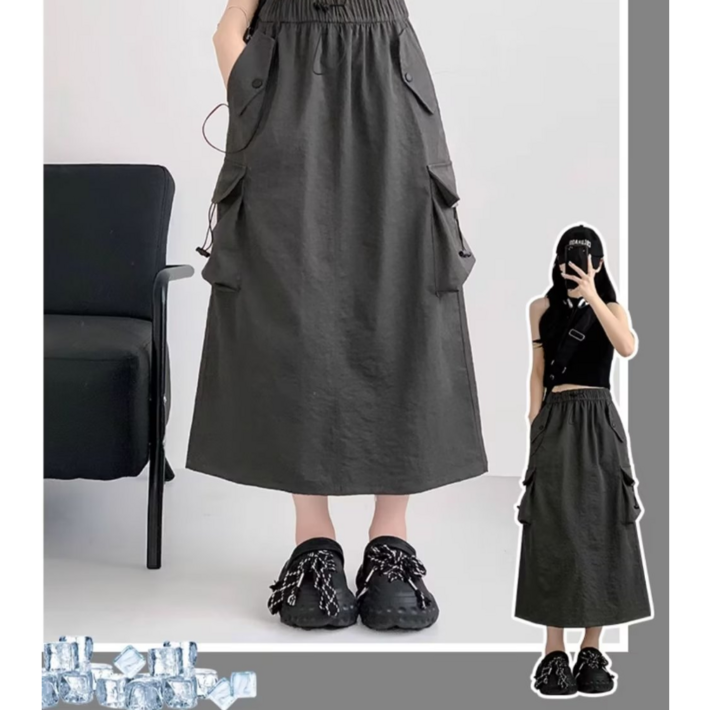 위니워니1 여성 카고 밴딩 롱스커트 포켓치마
