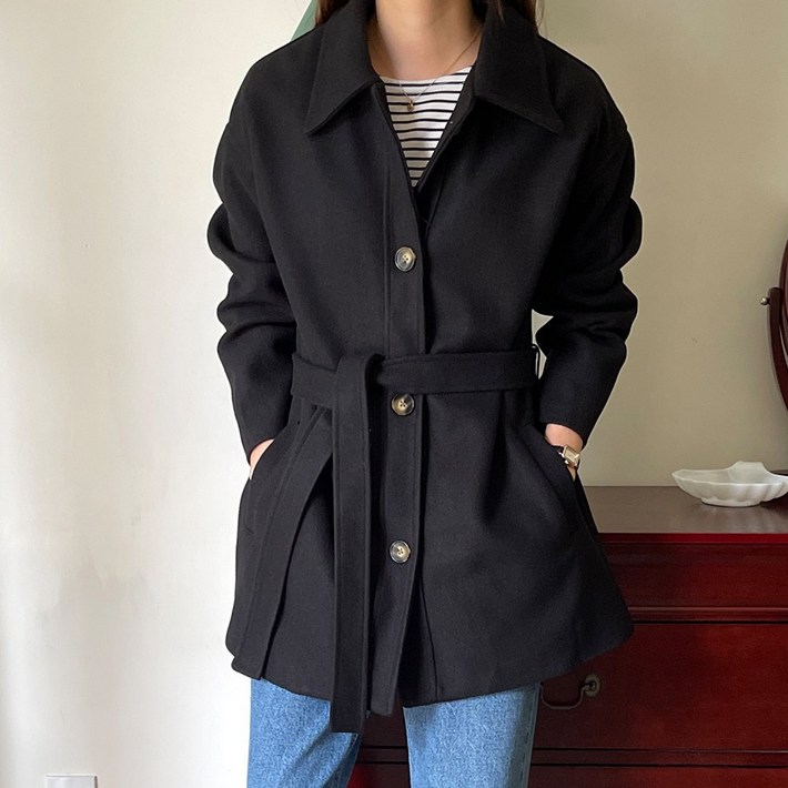 타니즈 카터 여성용 싱글버튼 울 혼방 하프 코트 자켓