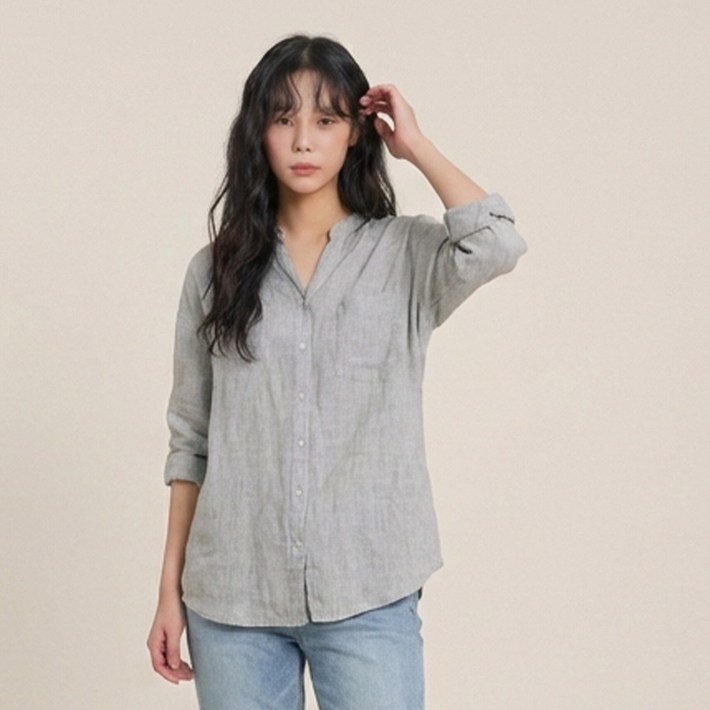 드마엘 여성 벨라 헨리넥 워싱 코튼 롤업 셔츠 5color  델로나