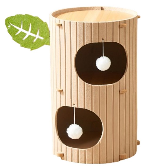 캣박스 고양이 3단 통나무 숨숨집 캣타워, 베이지, 1개