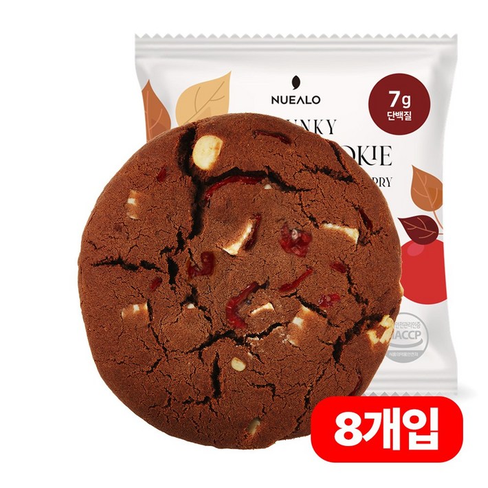 누알로 꾸덕한 단백질 쿠키 화이트더티초코 크랜베리 맛 40g x 8봉입, 1개, 320g