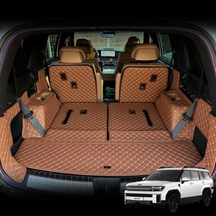 싼타페MX5 전용 컨셉토 3D 가죽 퀼팅 풀커버 사이드트렁크 매트 세트, 블랙블랙스티치