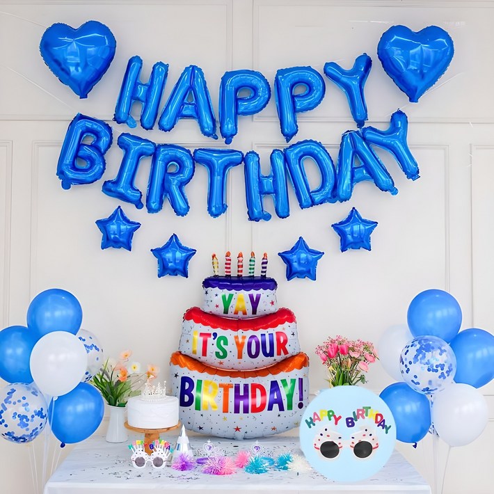 연지마켓 생일풍선 생일파티용품 세트, 캔들케이크 세트